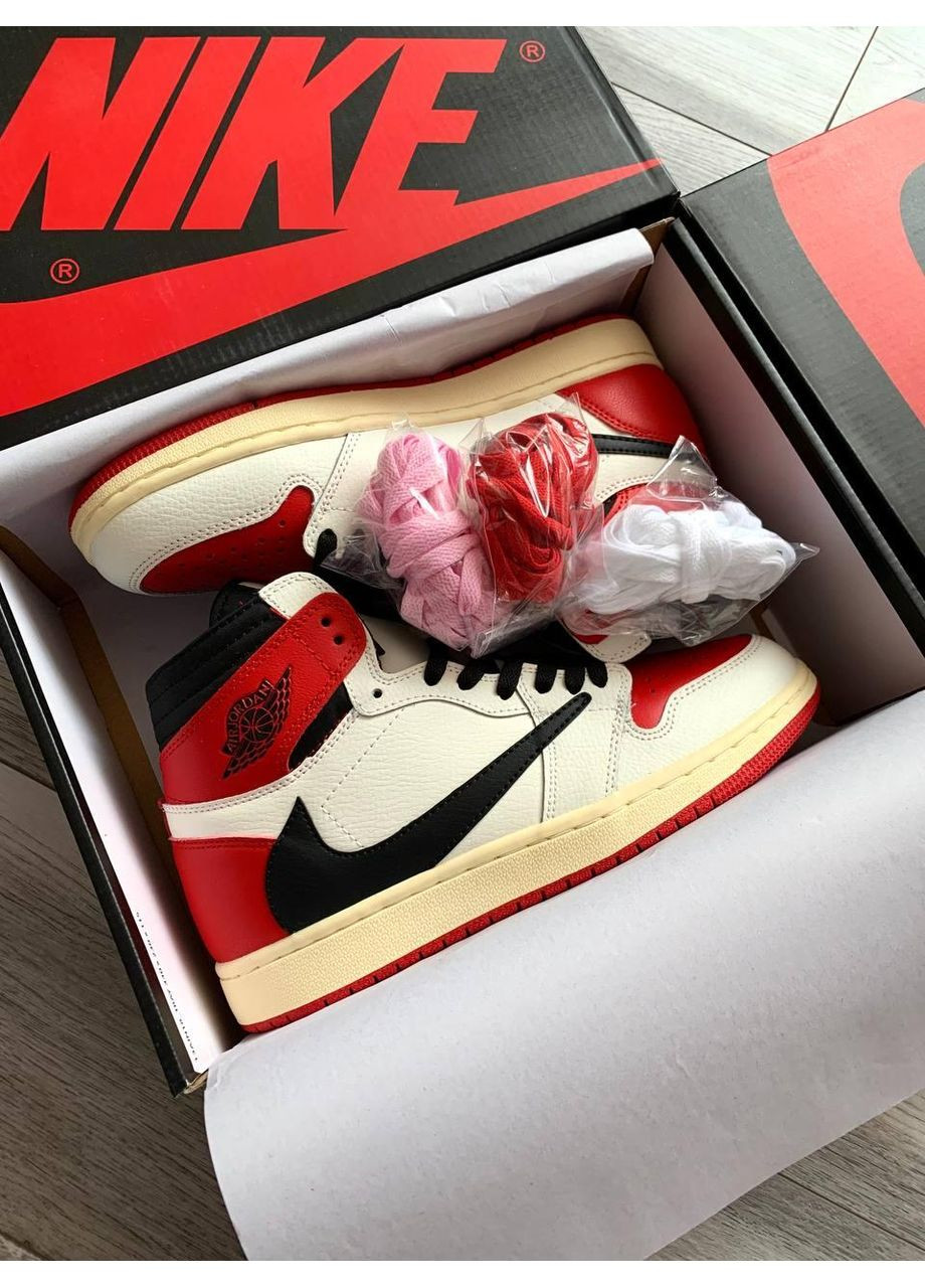 КРОСІВКИ ЖІНОЧІ NIKE AIR JORDAN TRAVIS SCOTT + CACTUS JACK WHITE RED НАЙК АІР ДЖОРДАН No Brand білі демісезони (367169858)