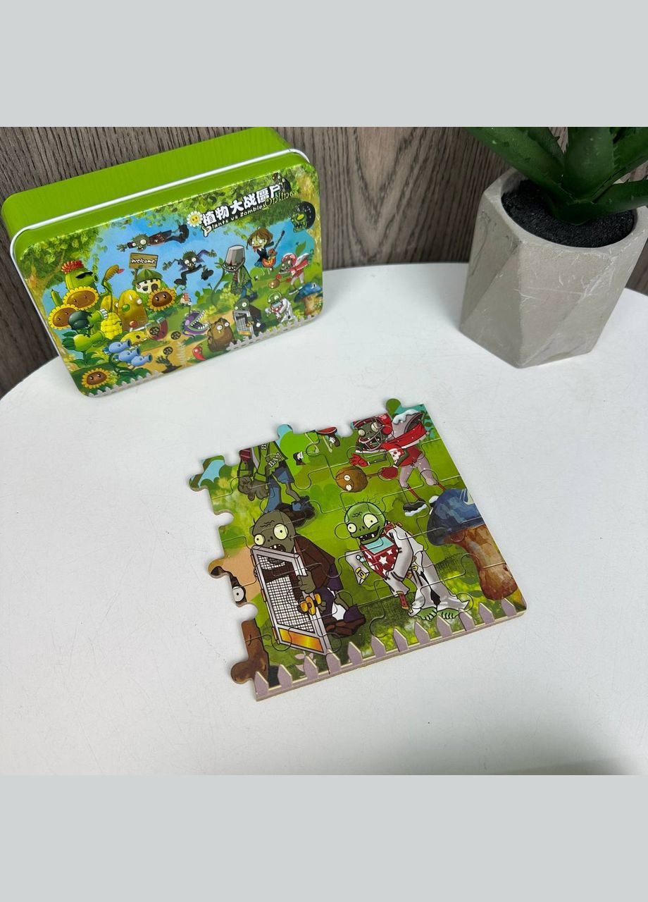 Дитячі пазли розвиваючі Plants vs Zombies в металевій коробочці, пазли для дітей Рослини проти Зомбі Diy (333023990)