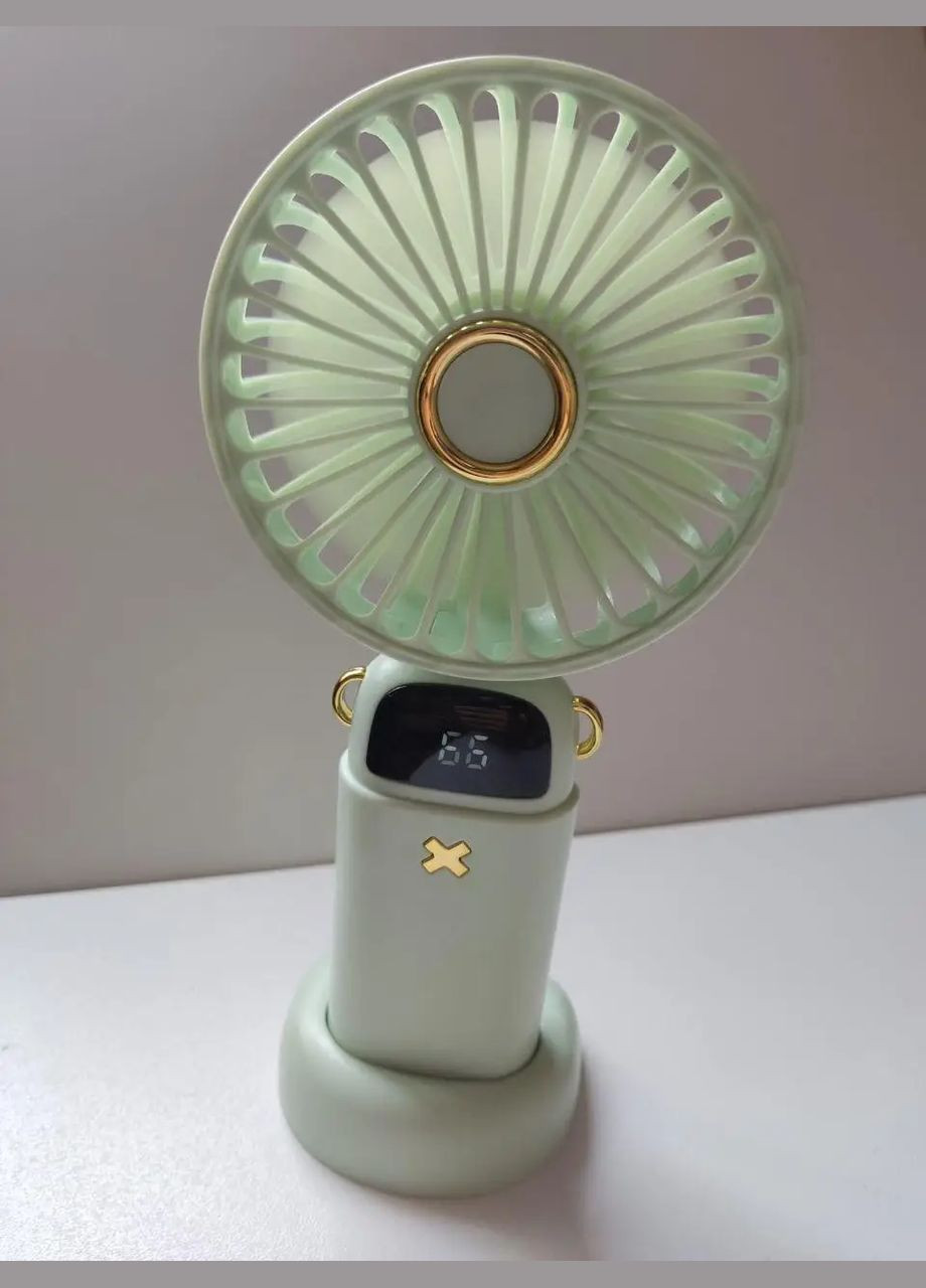Портативный ручной вентилятор USB, 3000 mAh, 5 скоростей, дисплей, подставка для телефона, зеленый STF (347587215)