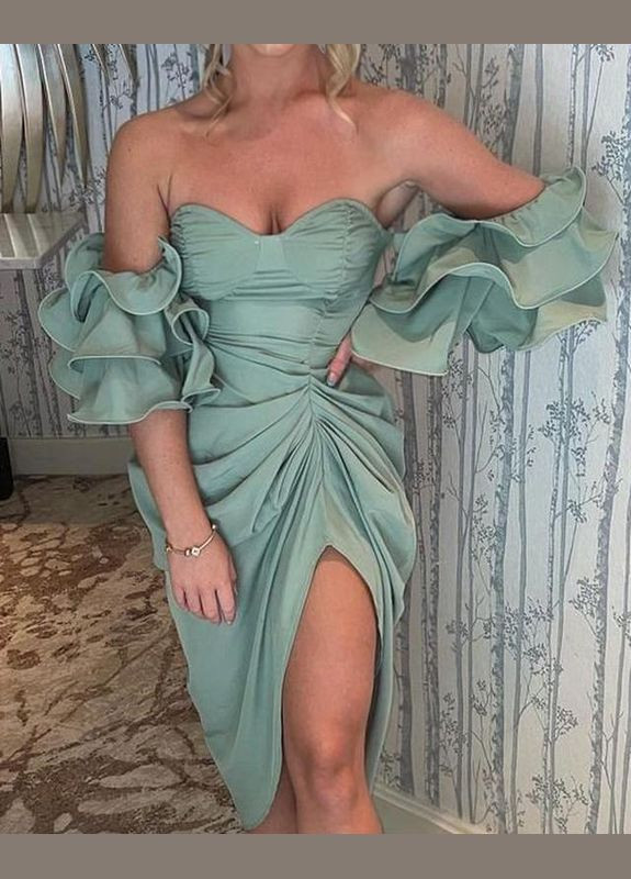 Темно-бирюзовое платье бандо меди со сборкой PrettyLittleThing