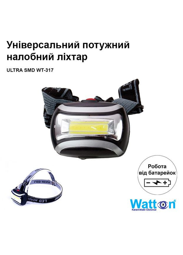 Універсальний потужний світлодіодний ліхтар налобний WT-317 працює від 3 батарейок ААА Watton (338854952)