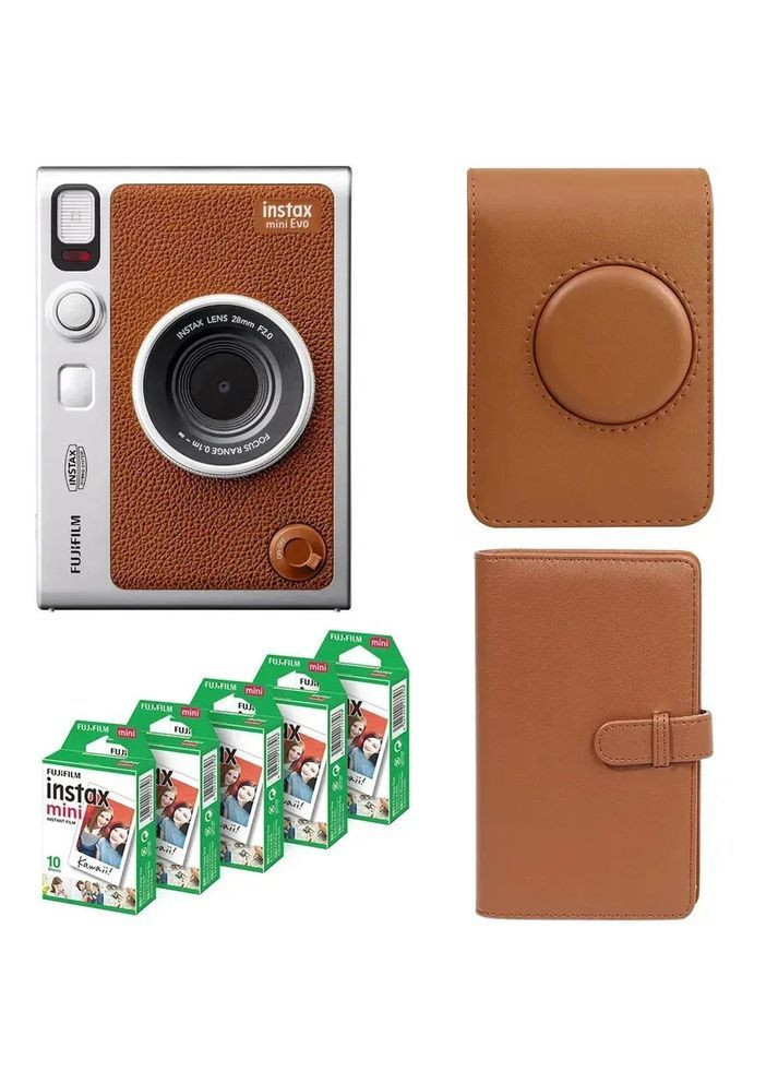 Подарунковий набір камера Instax Mini EVO/Фотопапір 50 шт/Чохол/Фотоальбом 108 фото Коричневий Fujifilm (370674093)