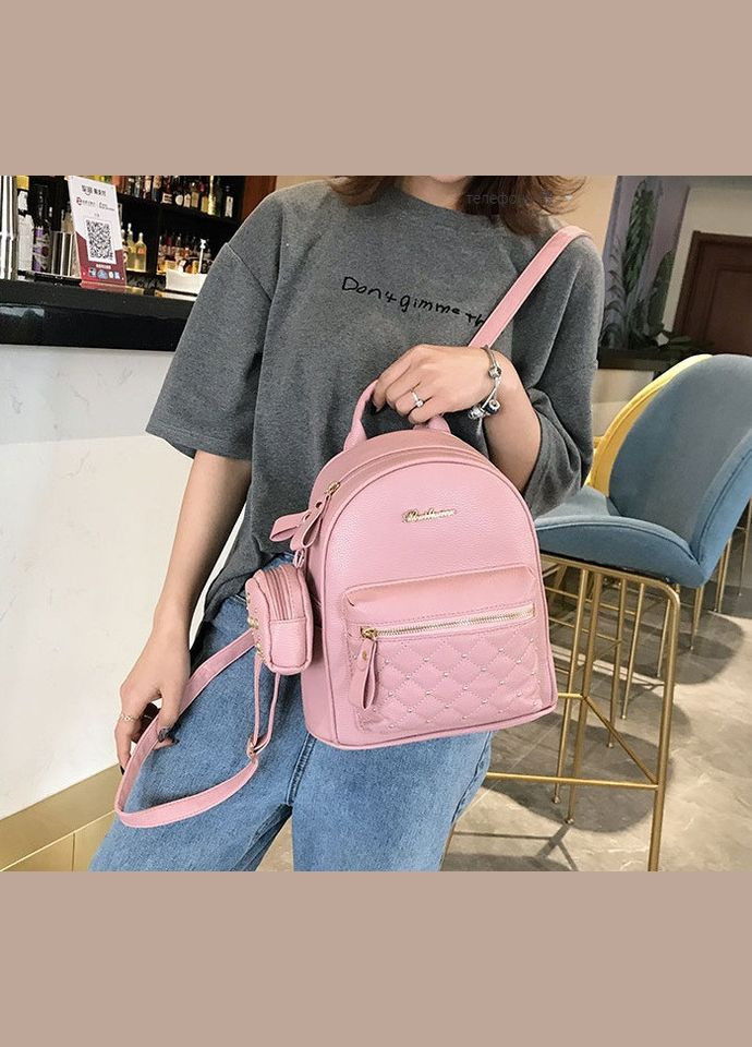 Женский рюкзак с брелком мини рюкзачок, набор 2 в 1 рюкзачок + кошелек розовый (BRT) Brettani (336552136)