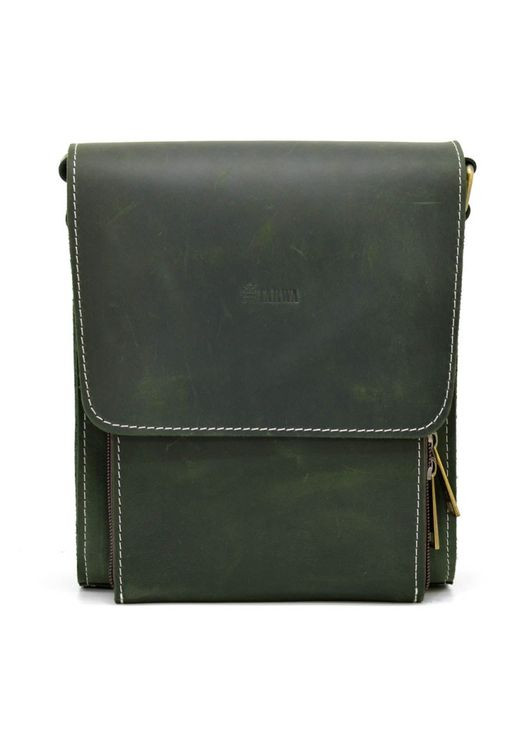 Мужская сумка через плечо из натуральной кожи с дополнительными карманами зеленая TARWA (302315096)