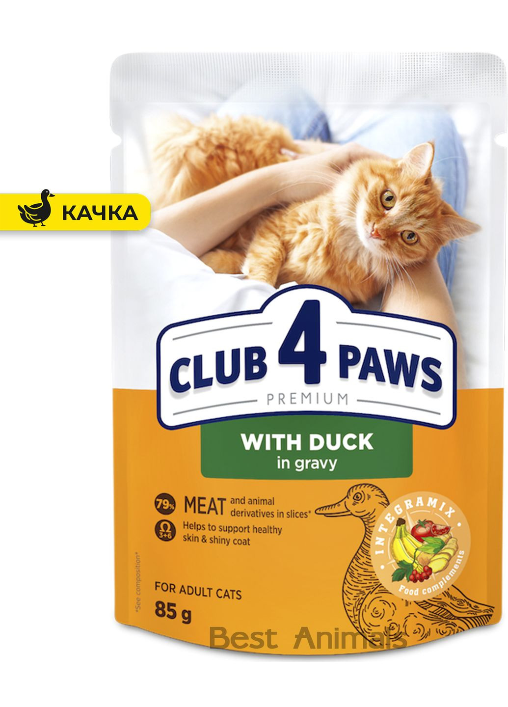 Вологий корм для котів Клуб 4 Лапи з качкою в соусі пауч 85 г 1 шт (4820269142503) Club 4 Paws (362701192)