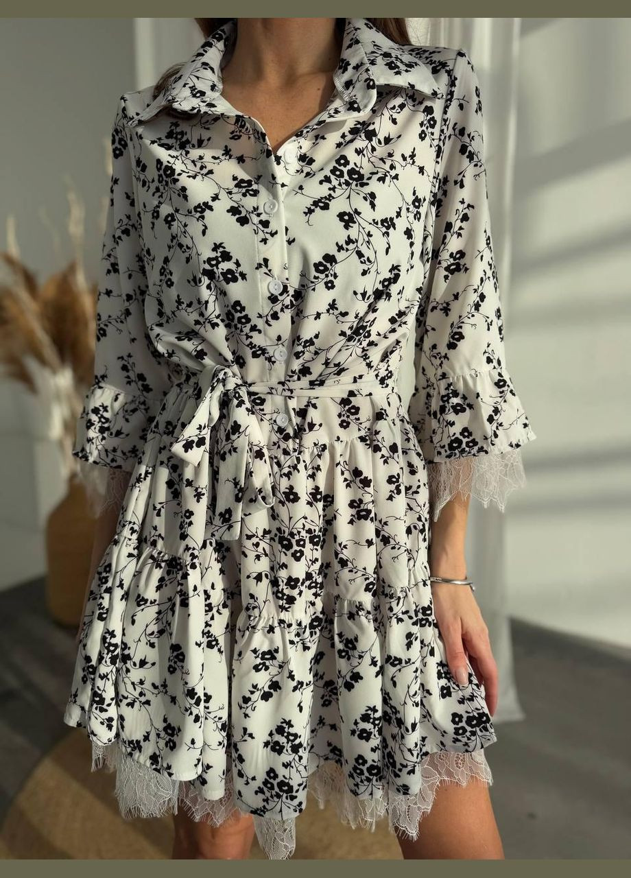 Білий біла сукня з мереживом в квітковий принт 42-44 No Brand