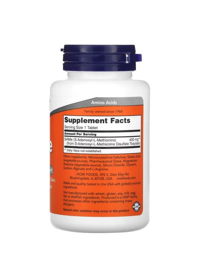 S-аденозилметіонін SAMe 400 mg, 60 таблеток для бородьби зі стресом Now (386502987)