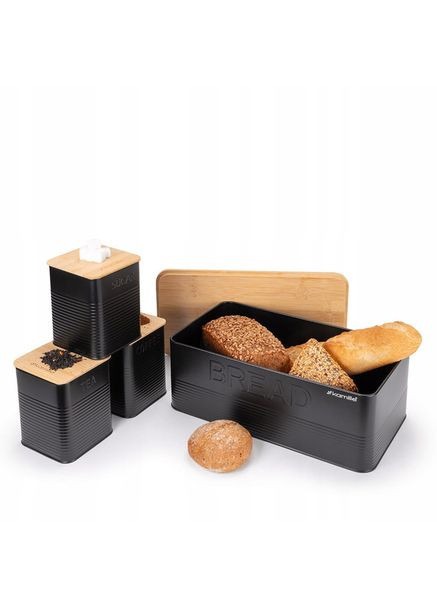 Хлібниця з трьома банками КМ-1126 4 предмети чорна Kamille (361023491)