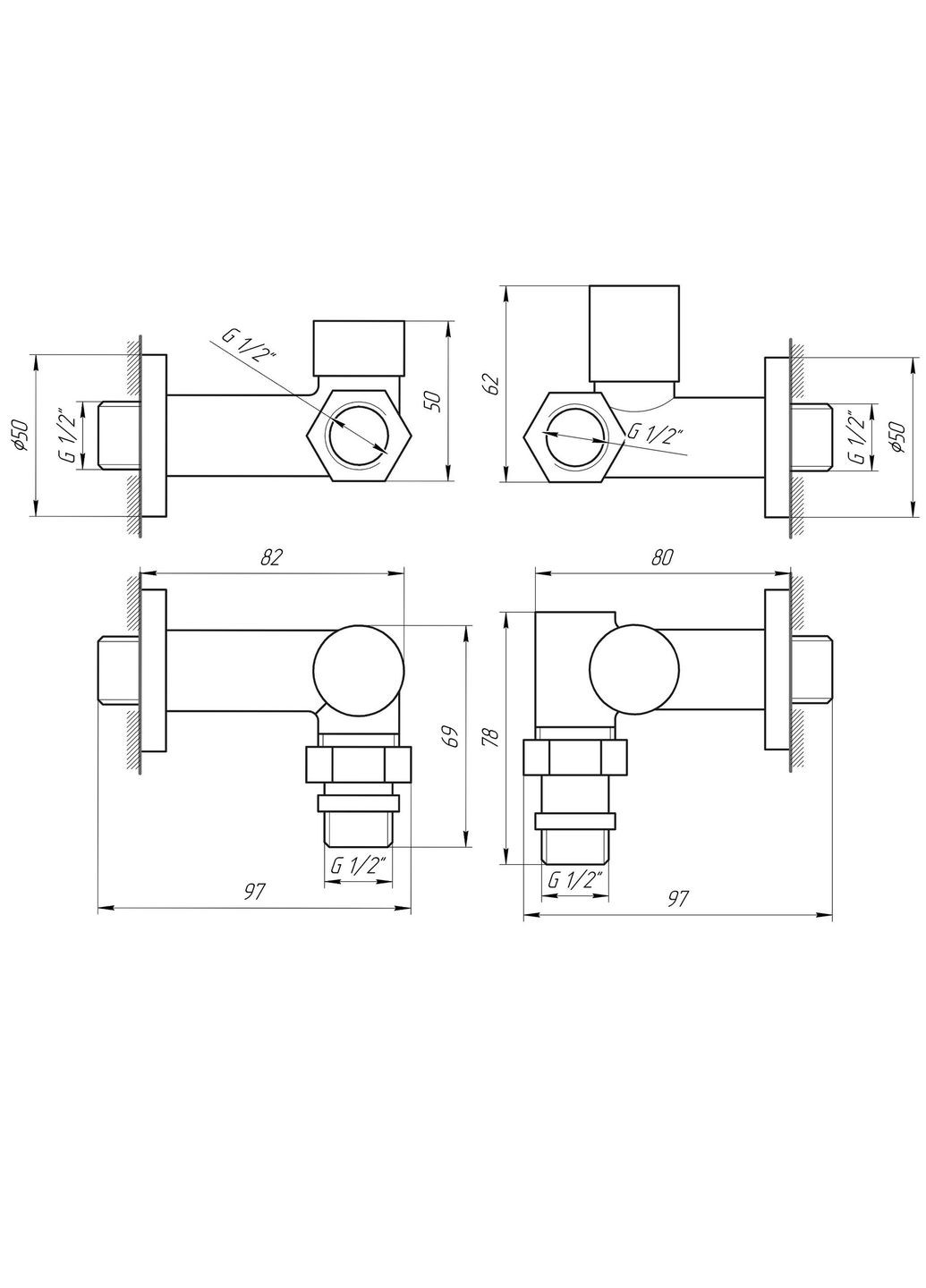 !Набір Кран вентильний кутовий з американкою LUX 1/2″ CHROM 7777_TEN (1уп.) Solomon (301219351)