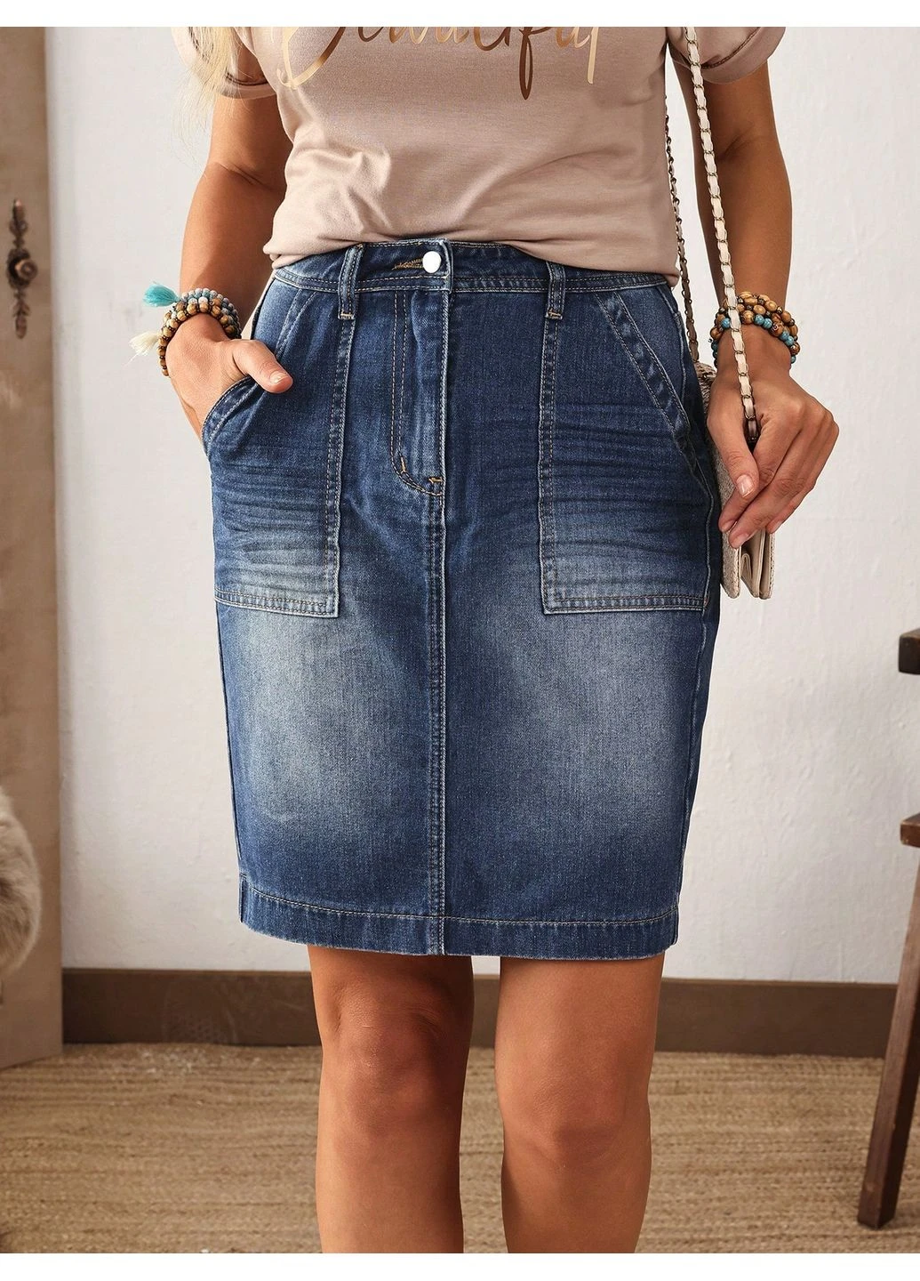 Синяя однотонная джинсовая юбка SHEIN