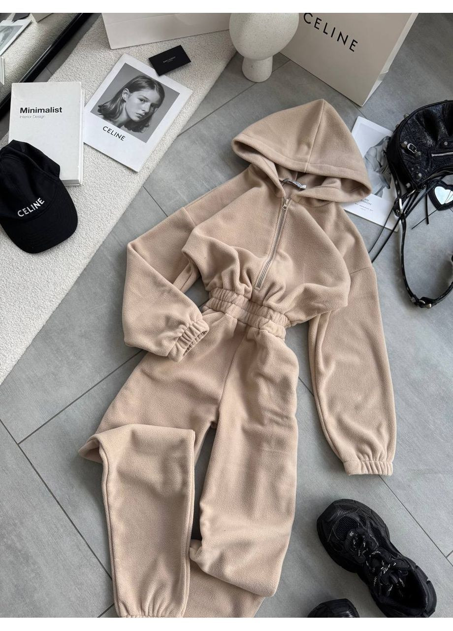 Комбинезон женский KaraMix комбинезон-брюки однотонный бежевый повседневный флис