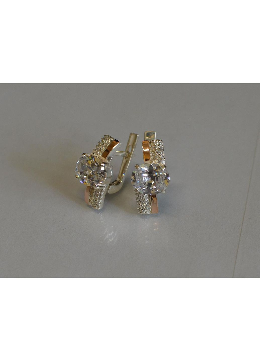 Срібні сережки з золотими пластинами і фіанітами Silver Style (366813024)