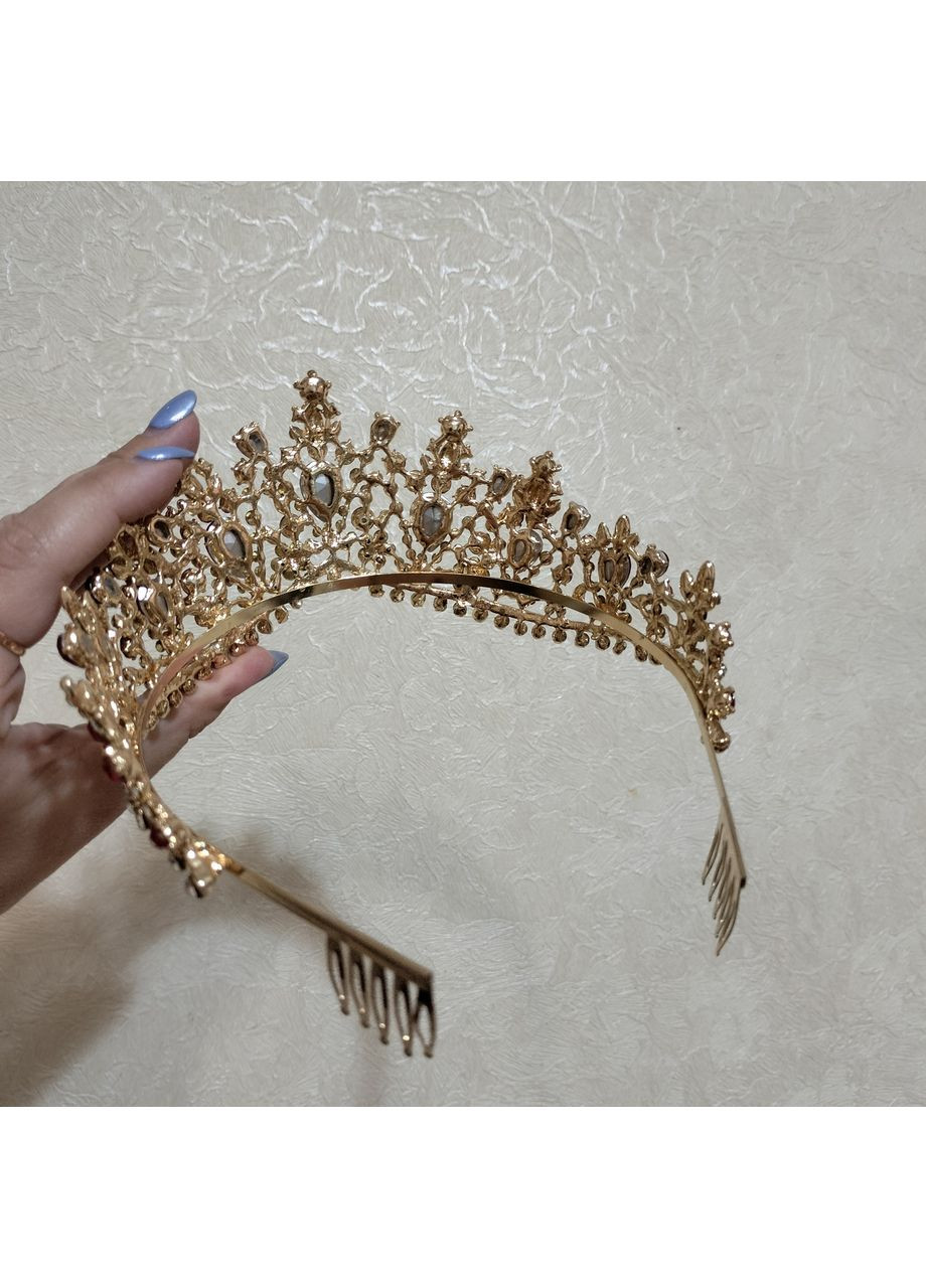 Диадема высокая с кристаллами Сваровски, корона, красные камни No Brand (369162891)