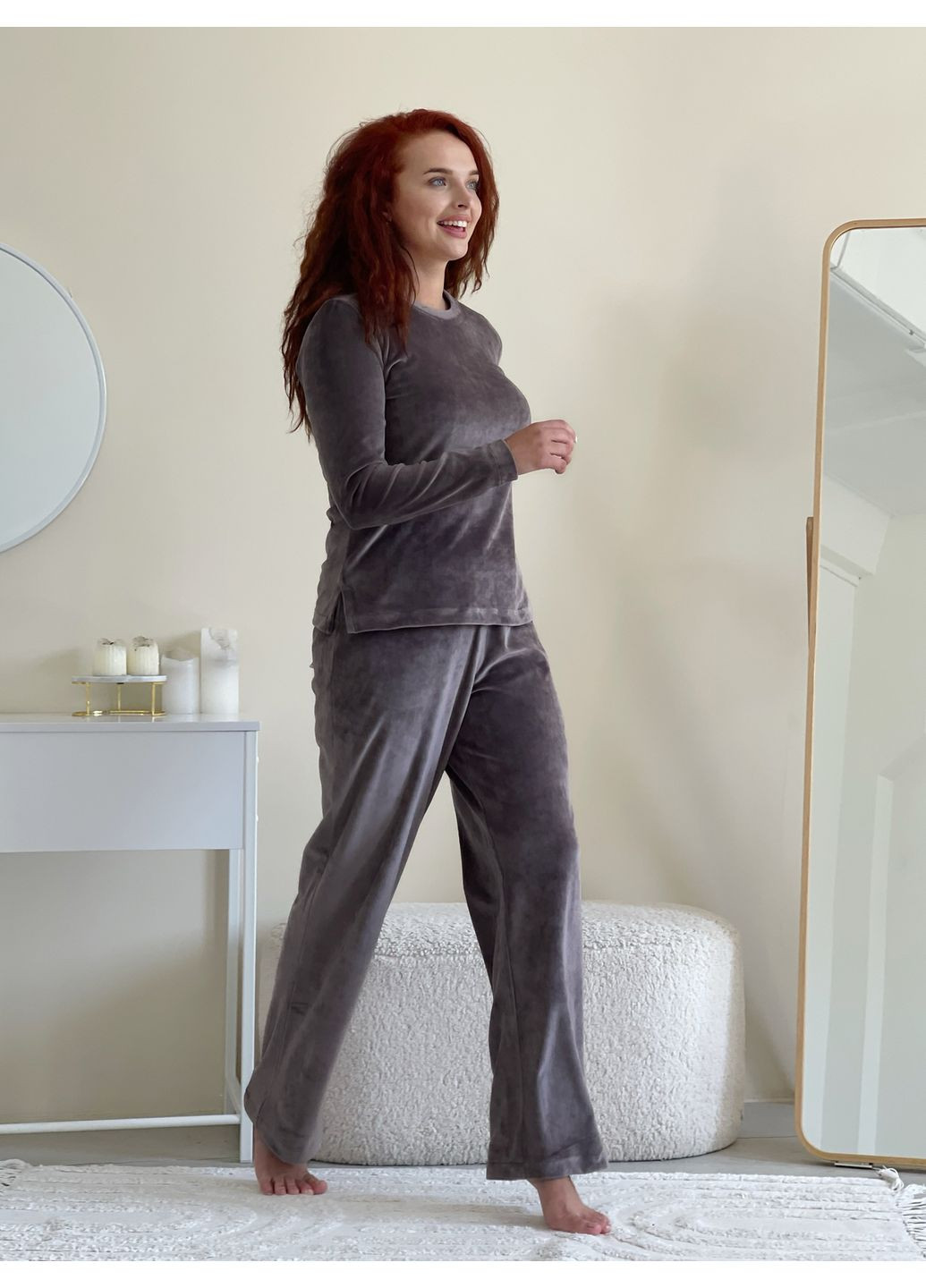 Серая зимняя женская пижама кофта + брюки No Brand 100002414