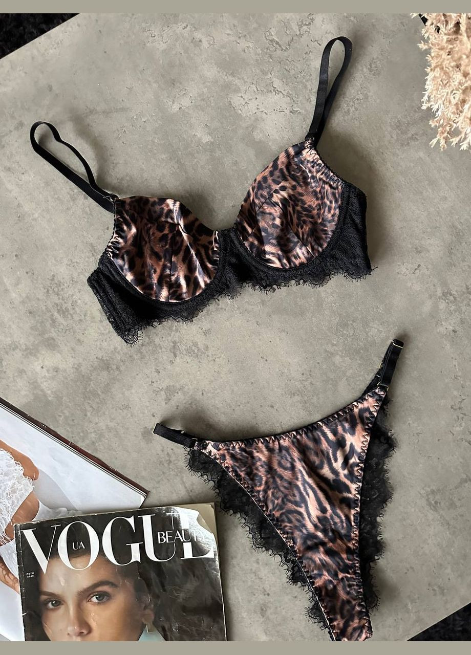 Комбінований демісезонний вишуканий леопардовий комплект з мереживними деталями No Brand