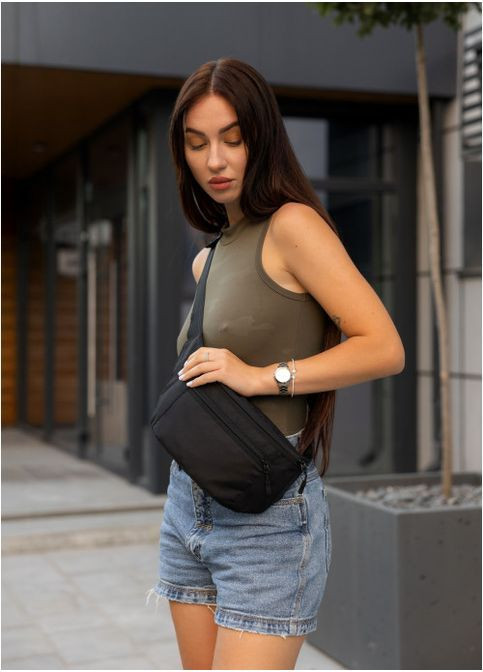 Жіноча тканинна поясна сумка бананка Чорна (2908038617) Sambag (366036760)