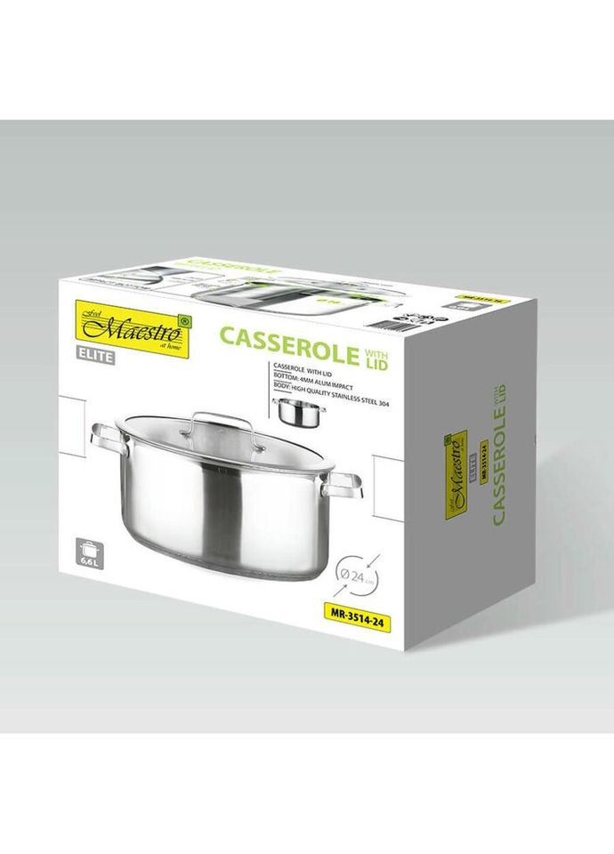 Кастрюля с крышкой MR-3514-24 24 см 6.6 л серебристая Maestro (319551243)