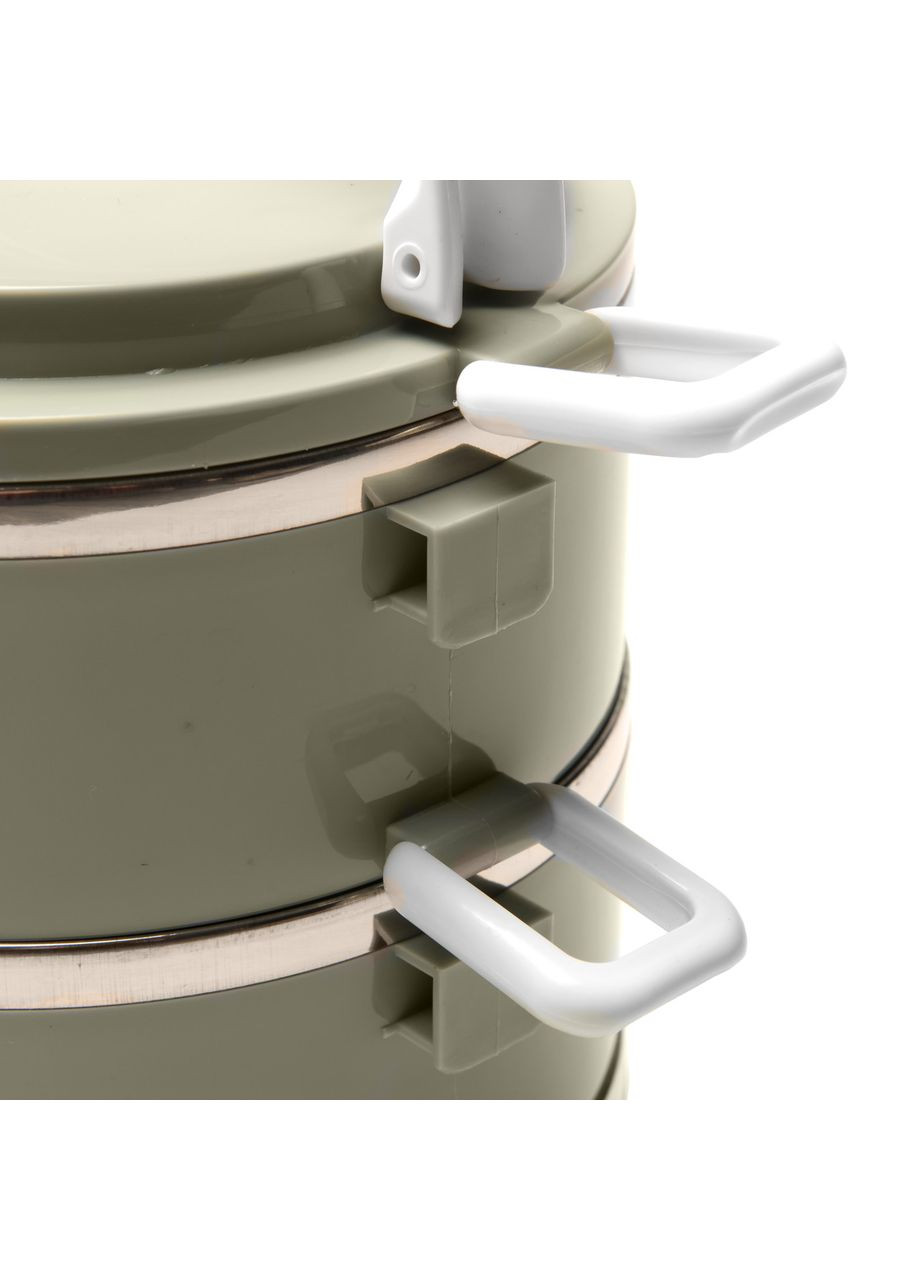 Ланч-бокс трехсекционный круглый из нержавеющей стали 1500 мл, серо-голубой Supretto (373394573)