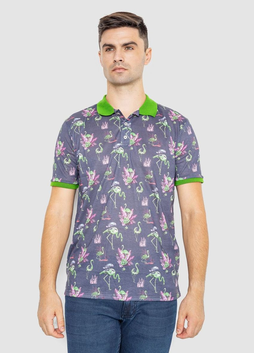 Серо-зеленая футболка-поло мужское с принтом,, 247r312 для мужчин Ager