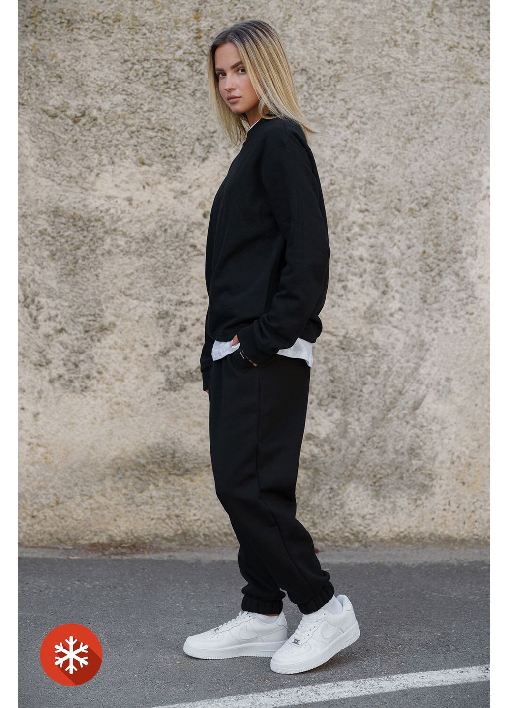 Черный женский утепленный оверсайз свитшот на флисе solo black Without однотонный (372519984)