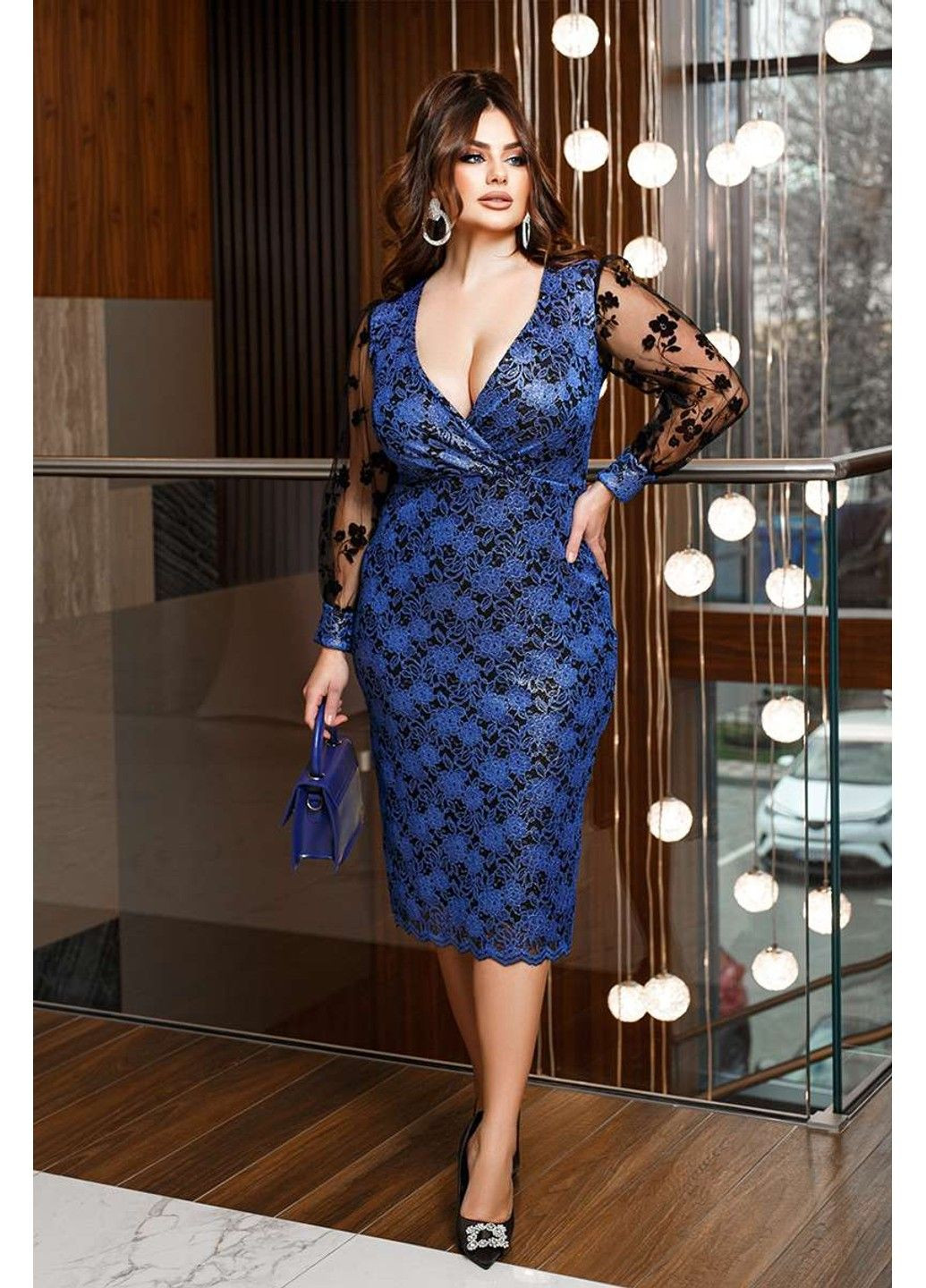 Синя коктейльна сукня гіпюр троянди 21135 синя Tanita-Romario