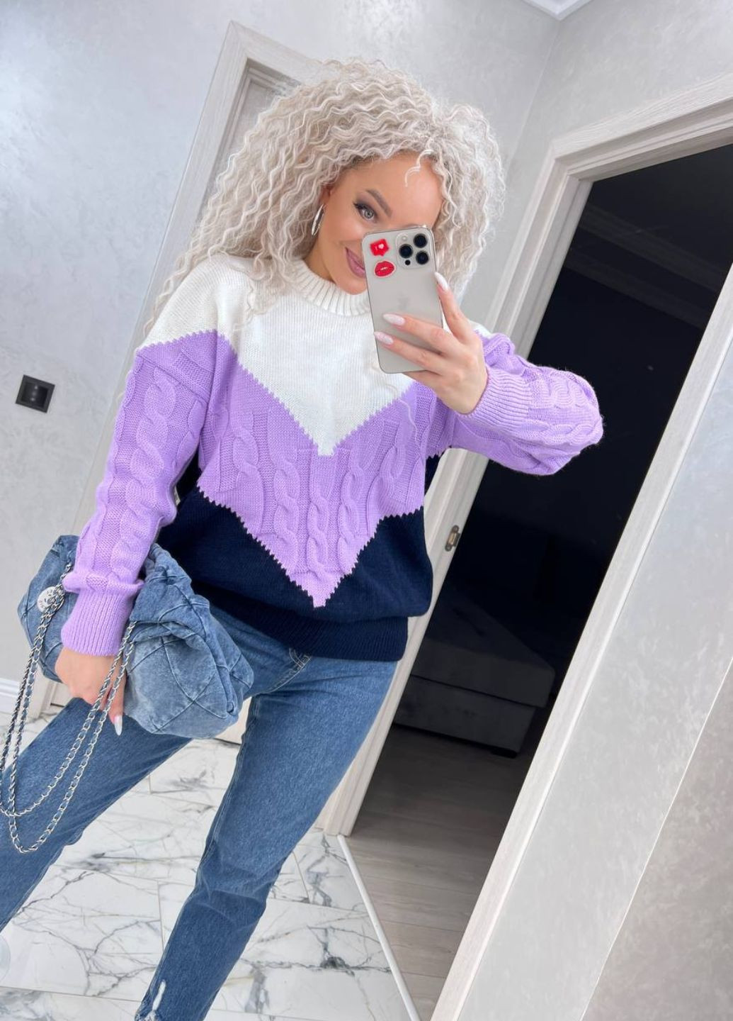 Лиловый демисезонный свитер вязаный джемпер Tik-Tak