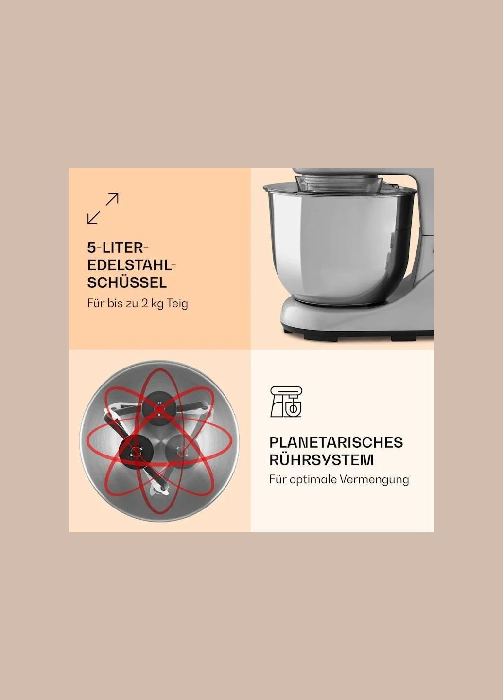 Кухонний комбайн тестоміс Bella Pico 2G 1300W Чорний (10036469) Klarstein (338194876)