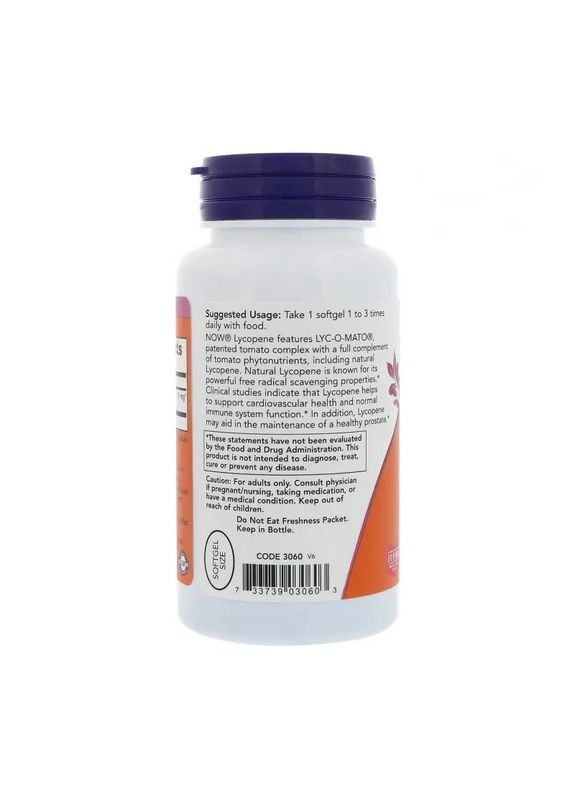 Лікопін,, 10 мг, 60 капсул Now Foods (361116121)