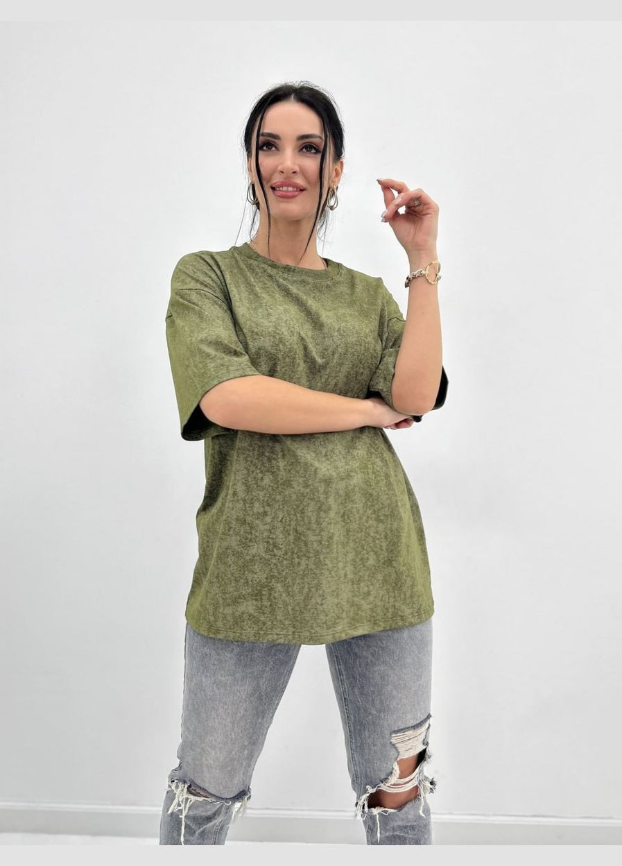 Хакі (оливкова) базова футболка з коротким рукавом Fashion Girl "Simple"