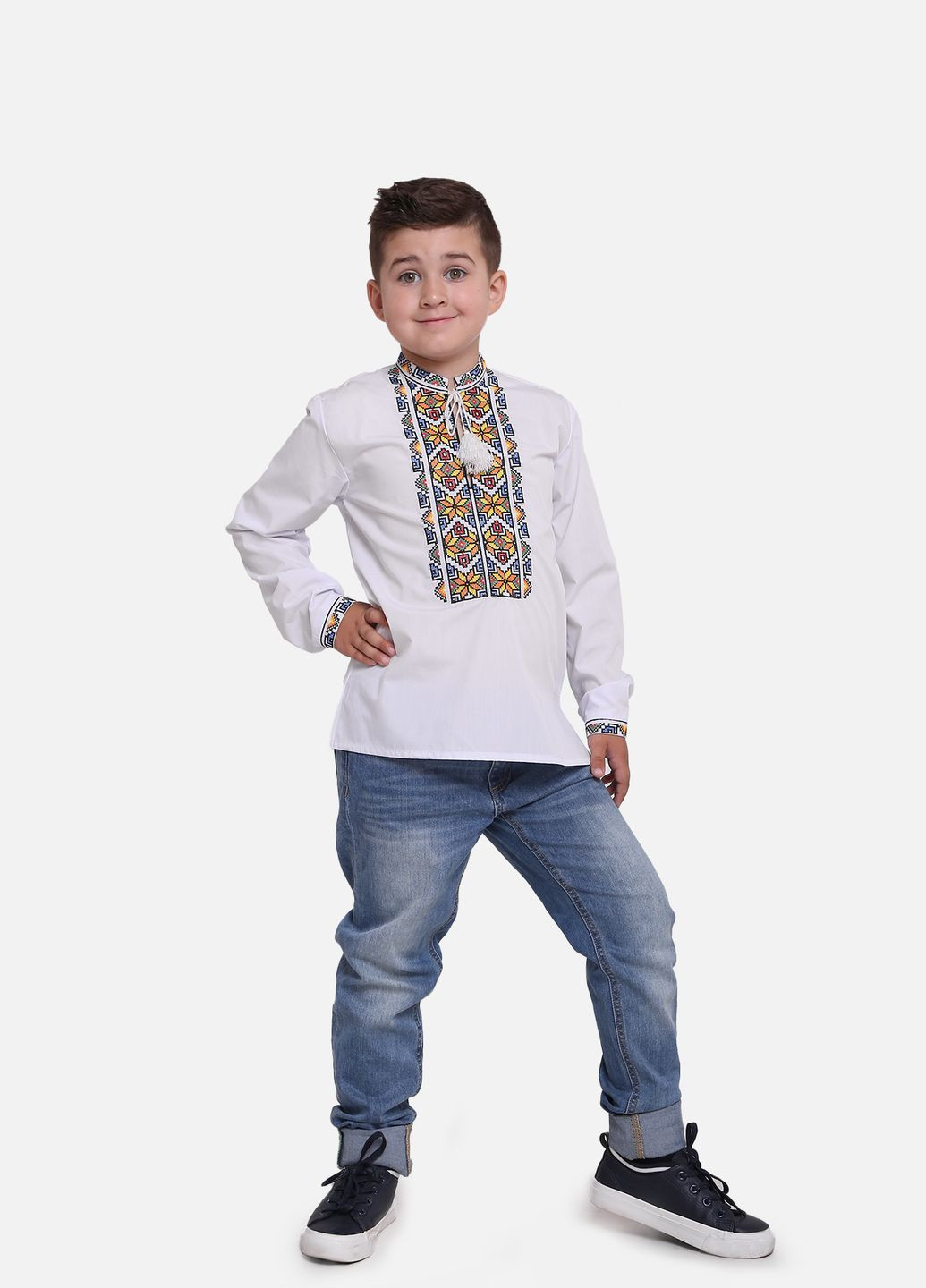 Вышиванка для мальчика с длинным рукавом цвет белый ЦБ-00245241 No Brand (280925135)