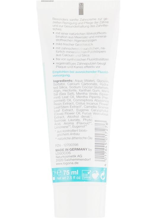 Минеральная зубная паста с кальцием Oral Hygiene Products Mineral Toothpaste 75ml (509709-72433) Logona (368639875)