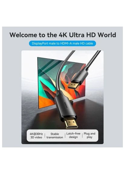 Мультимедийный кабель DisplayPort M to HDMI M 1.8m 4K40Hz black (HFOBAC) Vention (396873774)