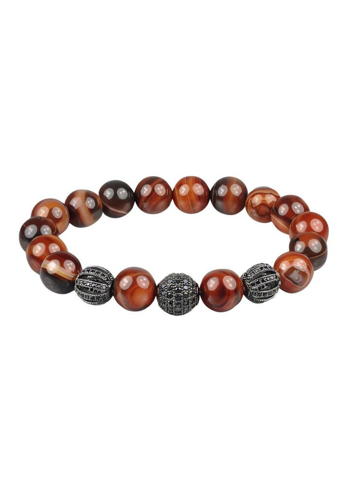 Браслет тигровый агат с фианитами 10 мм 18,5 см No Brand (338219472)