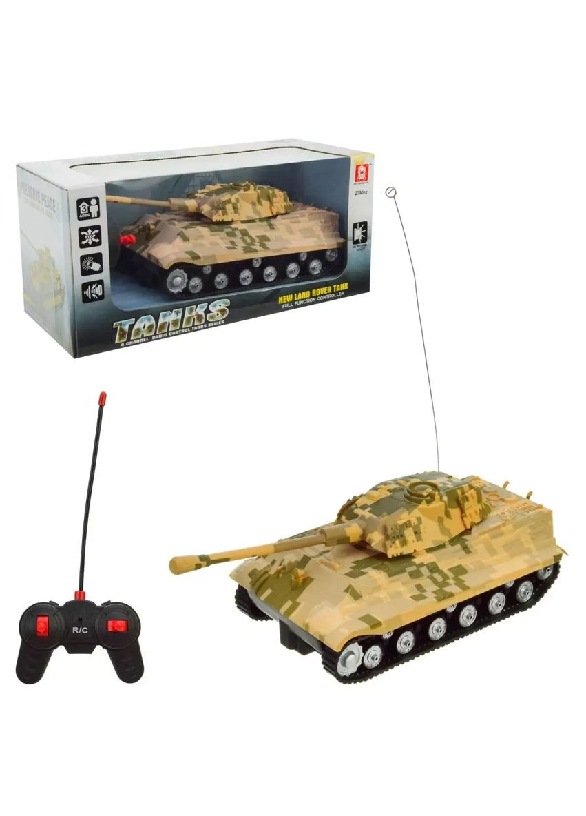 Игрушка Танк на радиоуправлении свет и звук AKX527-7 на батарейках, в коробке 25*11*9см No Brand (362437544)
