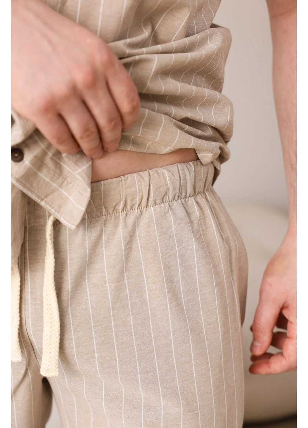 Піжама чоловіча в лінію варена бавовна COTTON STRIP SHORT з шортами бежева Handy Wear (396313058)