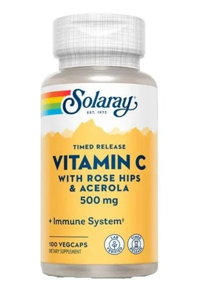 Дієтична добавка для імунітету Vitamin C With Rose Hips & Acerola, Timed Release 500mg 100шт (1486141-38424406) Solaray (368647767)