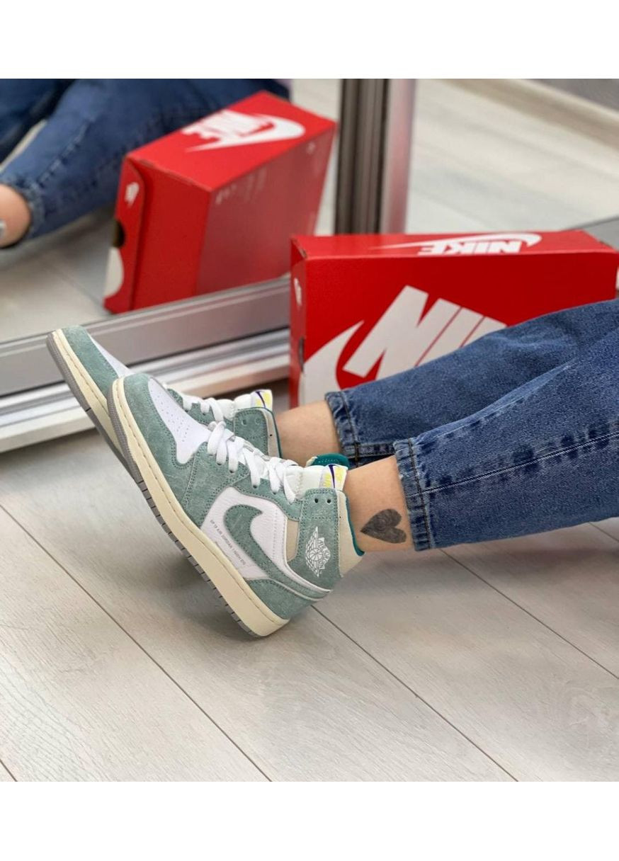 Серые демисезонные кроссовки мужские nike air jordan 1 retro high blue-green white найк аир джордан No Brand