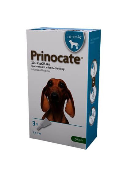 Капли от блох и паразитов Prinocate (Принокат) для собак 410 кг 1 мл №3 (3838989723149 / 3838989720735) KRKA (279566805)