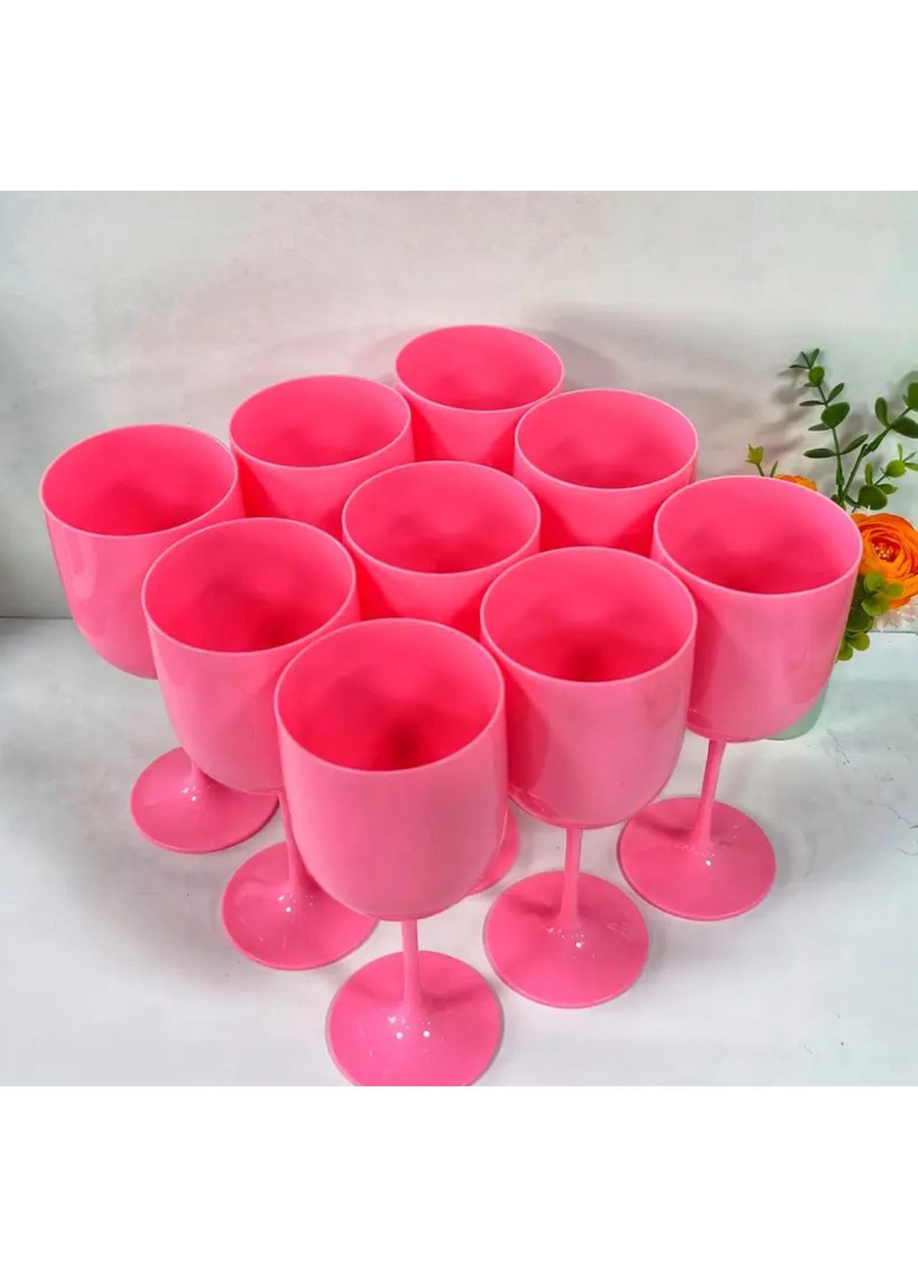 Бокалы-фужеры пластиковые акриловые розовые без надписи (высота 22см) Цена за 1 шт No Brand (361231021)