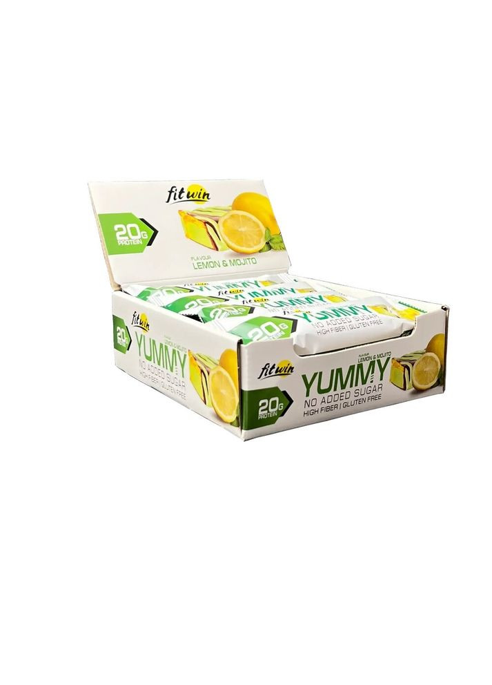 Батончик YUMMY Bar 36% no added sugar, 12*55 грам - Лимон-мохіто FitWin (363113787)