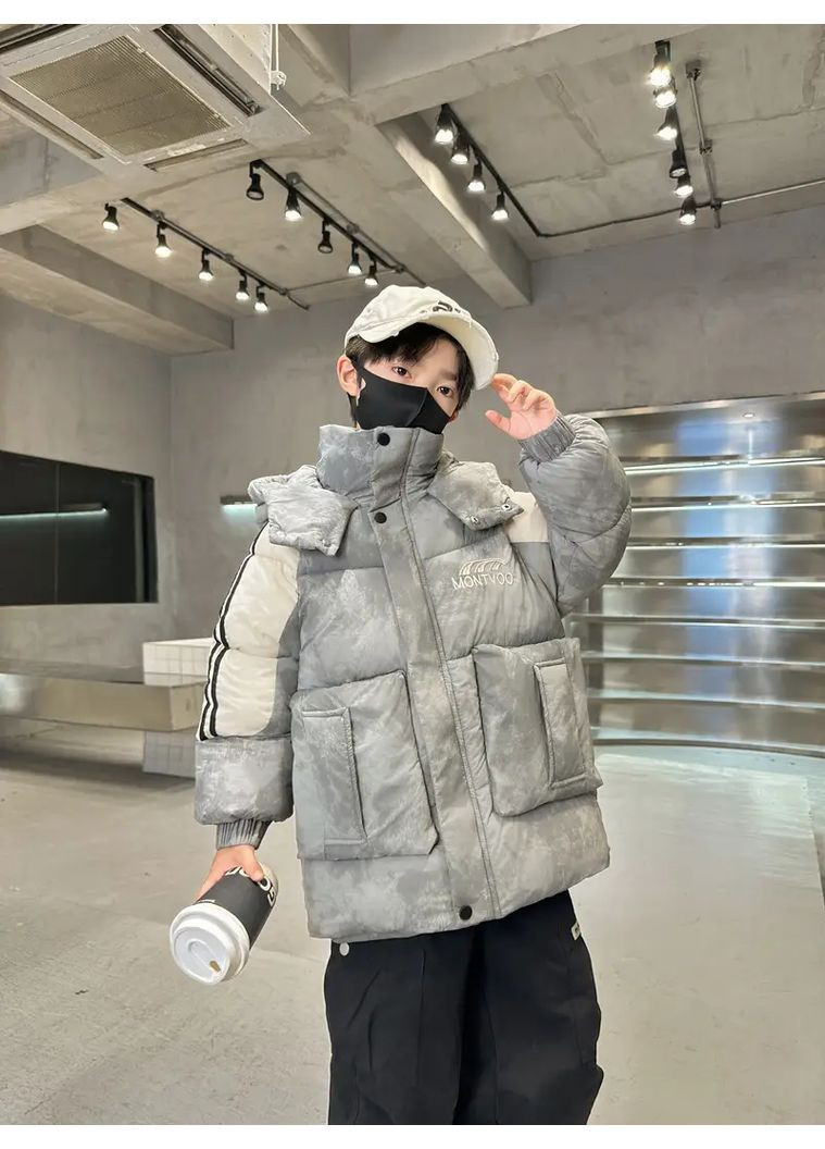 Сіра зимня куртка для хлопчиків з капюшоном на зиму -12-14 р(150см-165см) No Brand