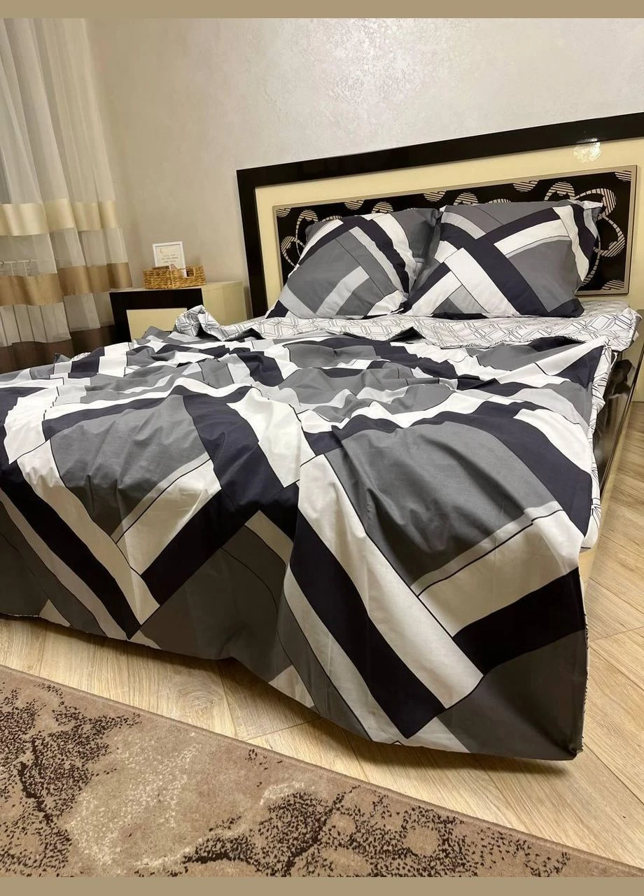 Постільна білизна бавовняна Візерунки Півтораспальна 150 x 220 Бязь Сірий 70 х 70 No Brand (282842999)