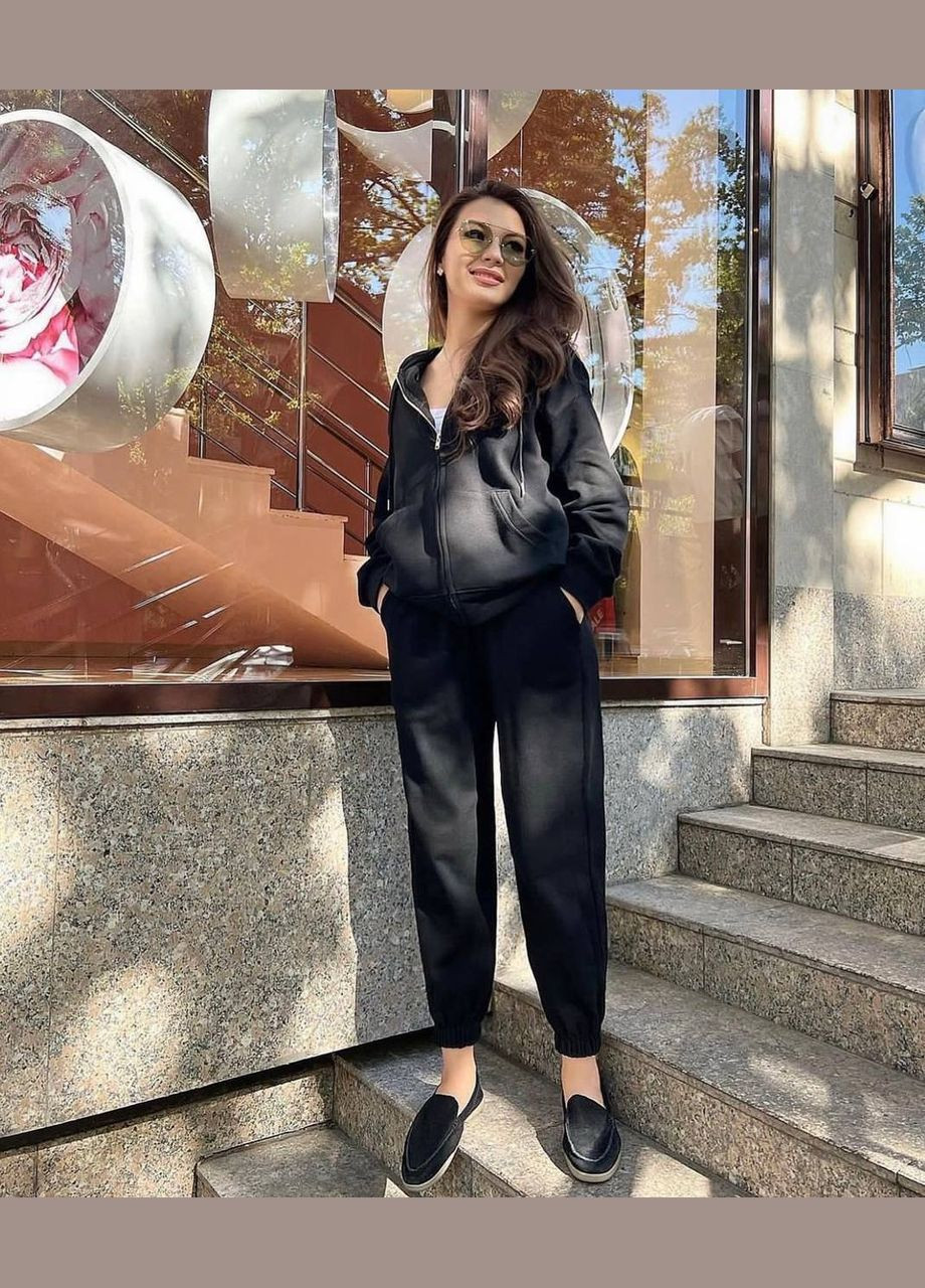 Базовий чорний кольори літній костюм двійка (зіпка+джоггери) з двонитки No Brand 1016-4 (335213156)