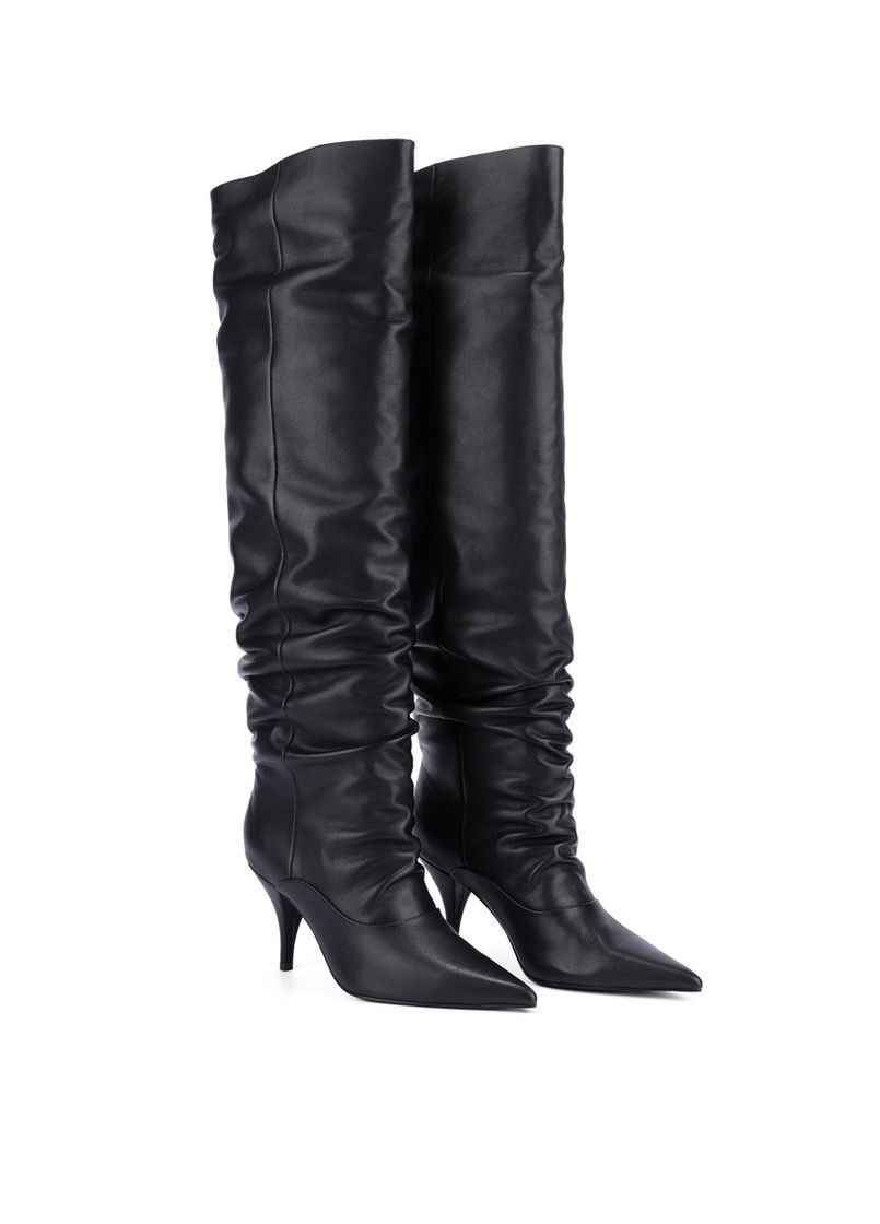 Черные осенние женские ботфорты 206-24205-705 черный кожа MIRATON