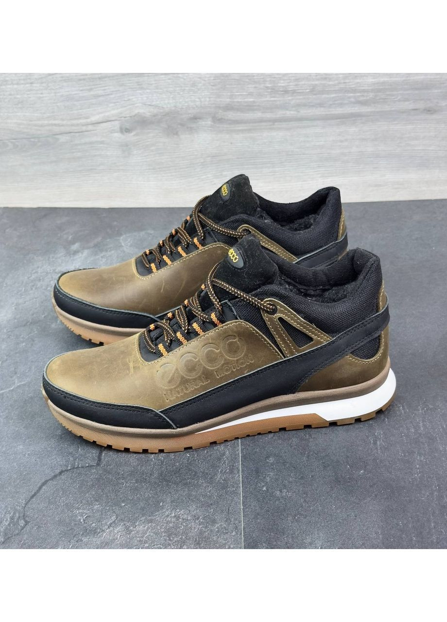 Оливковые мужские кожаные зимние кроссовки No Brand