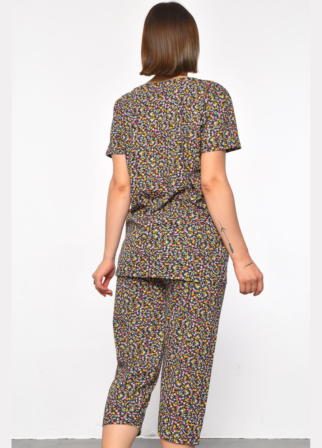 Костюм домашний женский полубатальный темно-синего цвета с принтом Let's Shop (299764476)