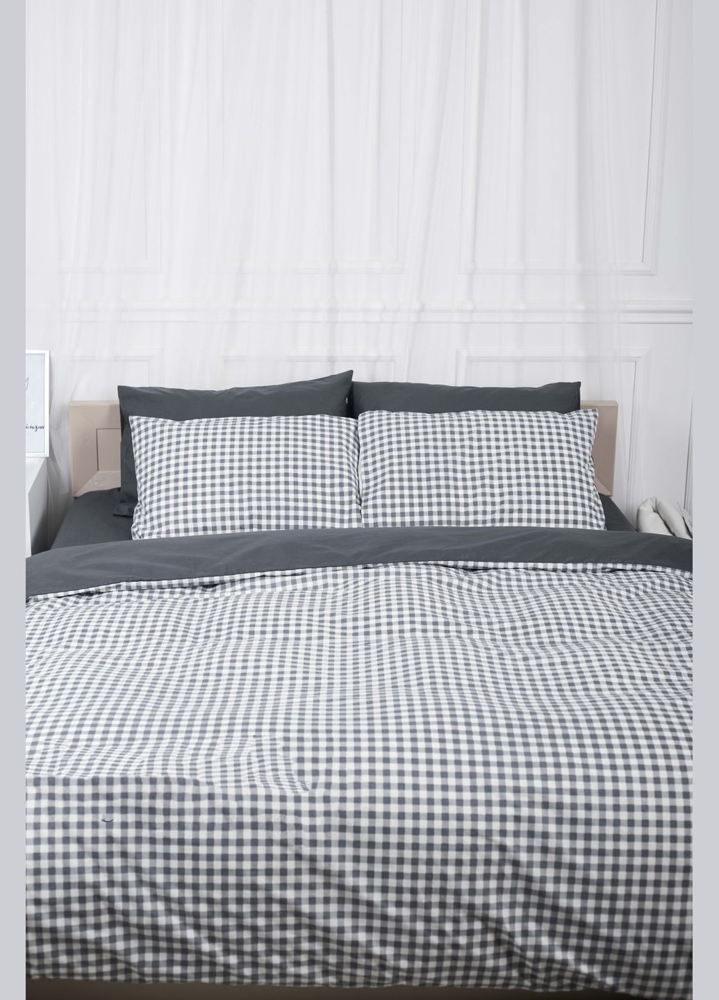 Комплект постільної білизни сімейний 143х210х2 наволочки 4х50х70 Ranforce Elite (MS-820000028) Moon&Star Gray Square (284416258)