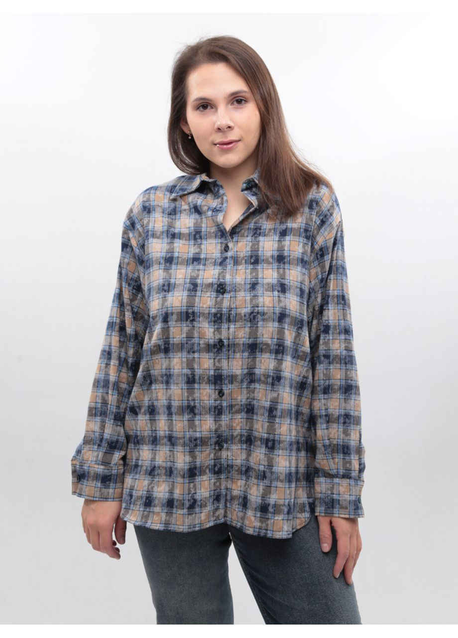 Сорочка жіноча синя в клітку з варінням Cracpot Вільна (369668947)