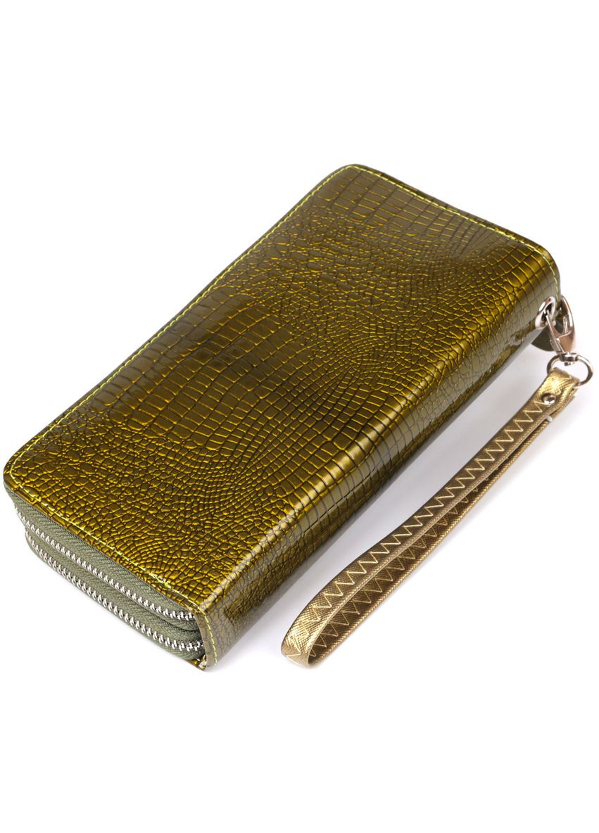 Жіночий гаманець з екошкіри на дві блискавки з монетницею Хамелеон 19023 Зелений KIVI (306882123)