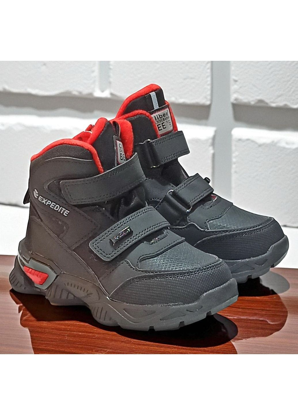 Черные спортивные, повседневные, кэжуал осенние утепленные демисезонные ботинки на липучках осенние хайтопы для мальчика на флисе Clibee